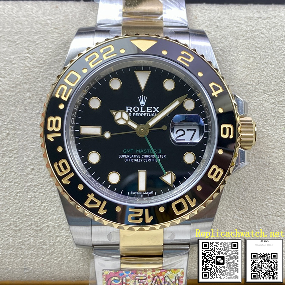 Rolex GMT-Master II Watch Steel 116713LN 18K Yellow Gold Black Dial